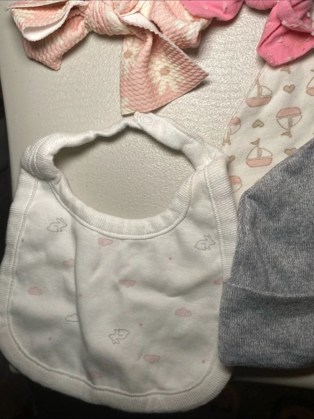 Mix Brands Baby Girls Hat & Bib Accessory Set - Pink, Gray, Mint, Cream, White